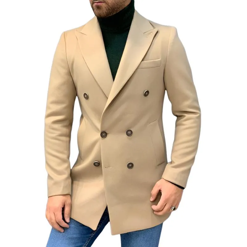 Men's Classic Wool Blend Peaked Lapel Double-breasted Slim-fit Coat 70329026M sold by Manly