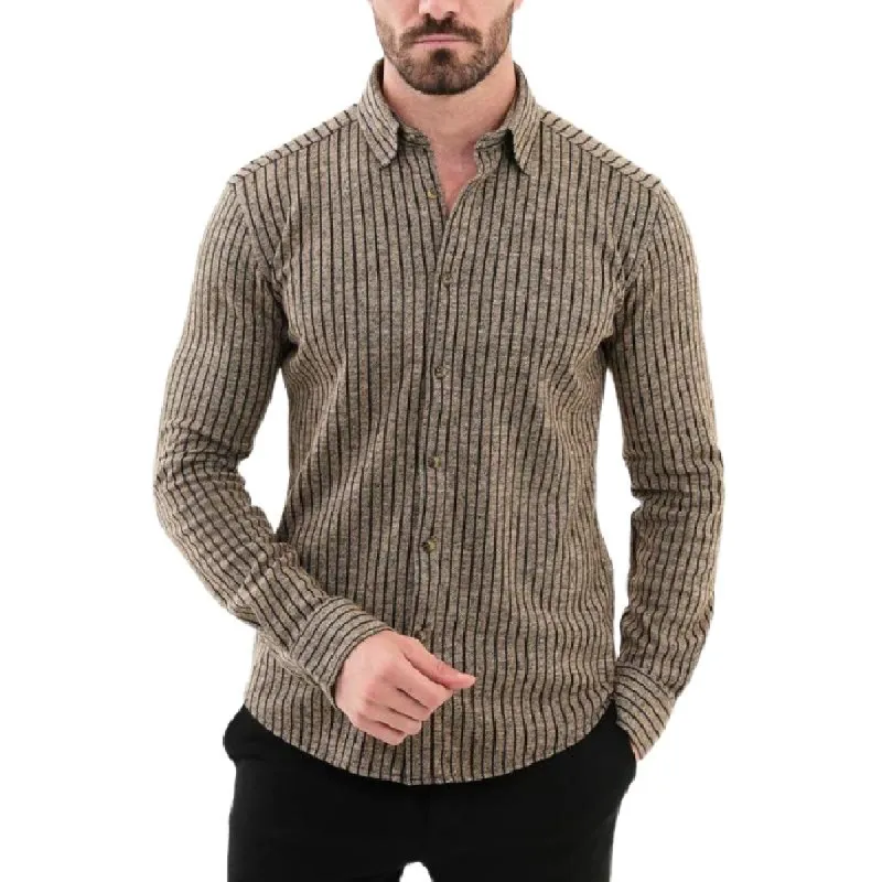 Men's Casual Patchwork Lapel Striped Slim Fit Long Sleeve Shirt 94546145M sold by Manly