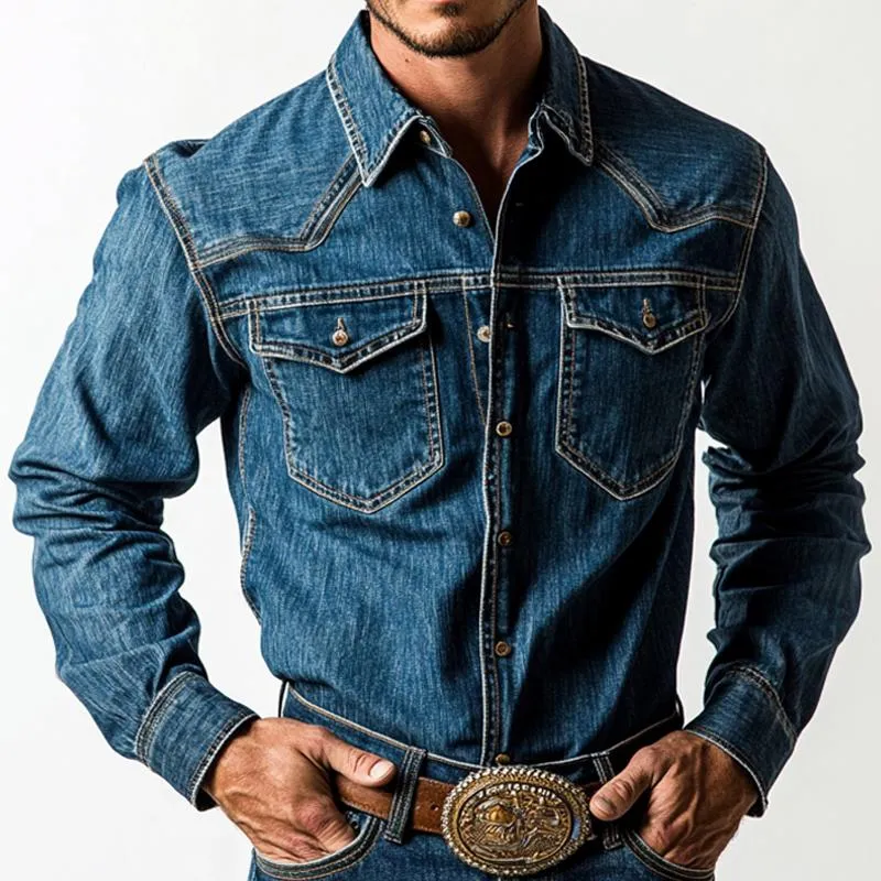 Men's Washed Denim Button-Down Long Sleeve Shirt 32263604U sold by Manly product image thumbnail 2