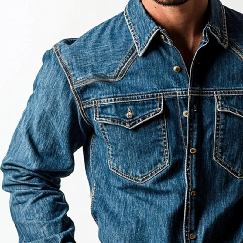 Men's Washed Denim Button-Down Long Sleeve Shirt 32263604U sold by Manly product image thumbnail 3
