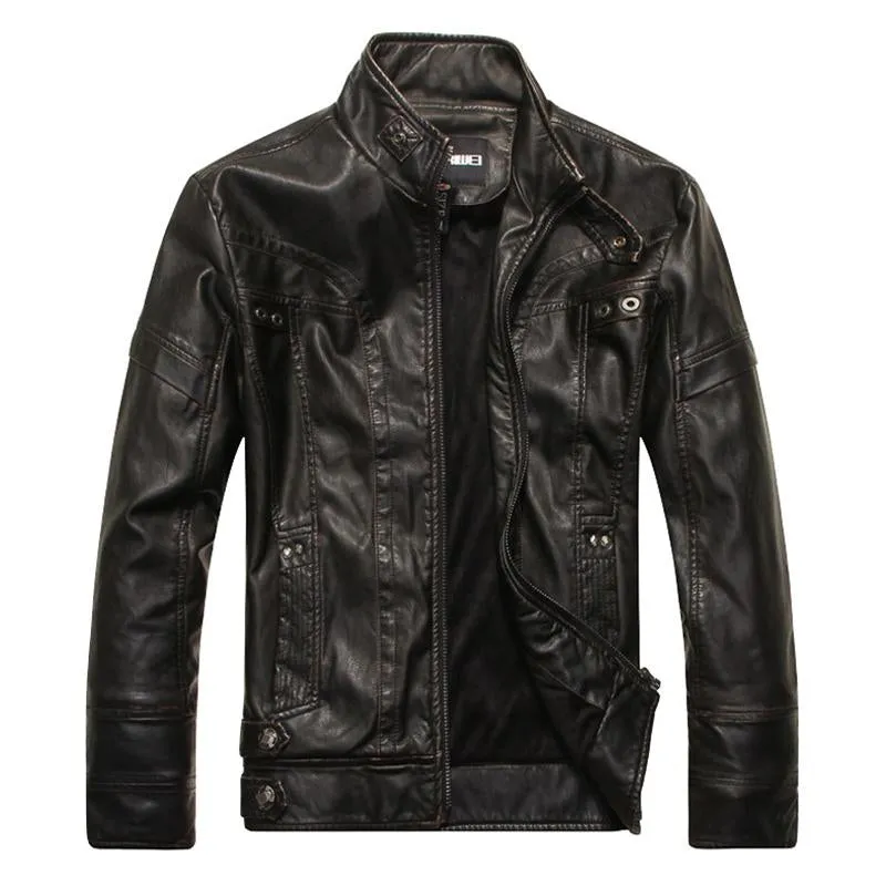 Men's Vintage Stand Collar Zipper Leather Jacket 74806084U sold by Manly product image thumbnail 2