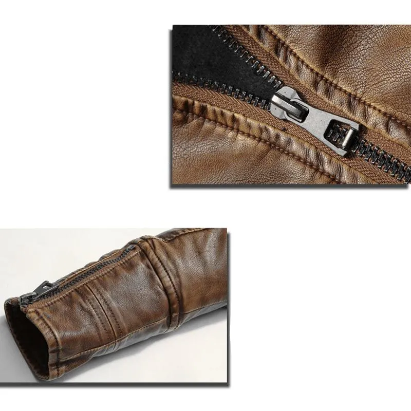 Men's Vintage Stand Collar Zipper Leather Jacket 74806084U sold by Manly product image thumbnail 5