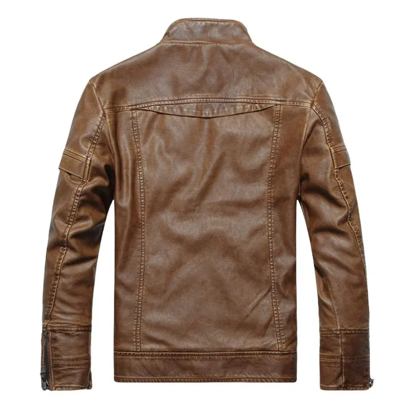 Men's Vintage Stand Collar Zipper Leather Jacket 74806084U sold by Manly product image thumbnail 4