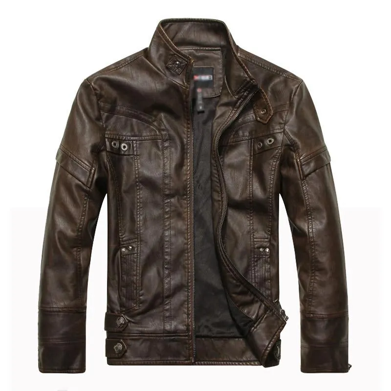 Men's Vintage Stand Collar Zipper Leather Jacket 74806084U sold by Manly
