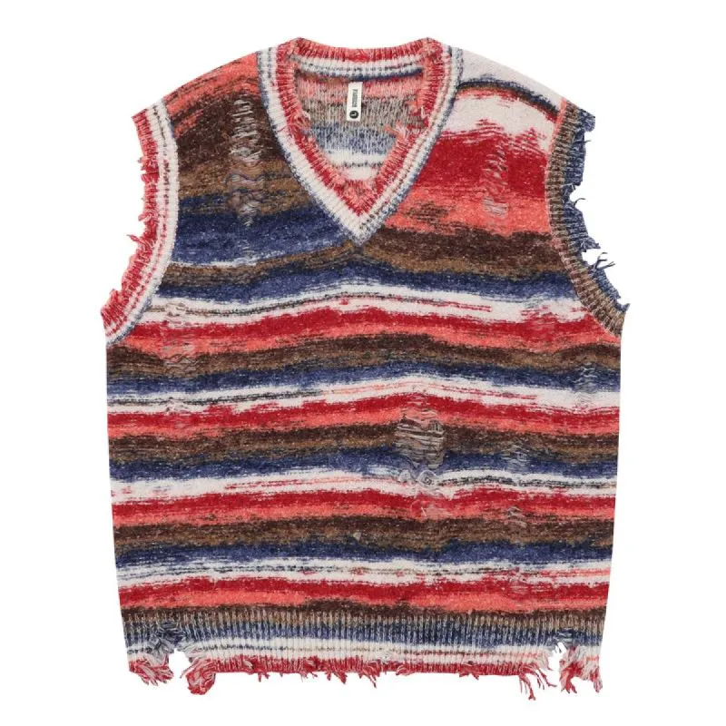 Men's Contrast Color V-Neck Striped Sleeveless Knitted Vest 89407121U sold by Manly