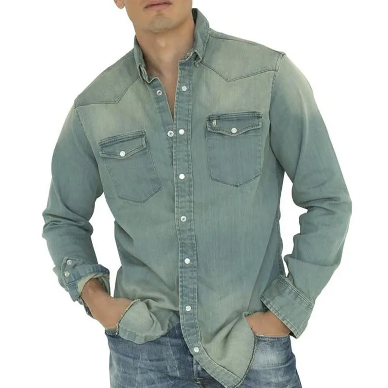 Men's Washed Denim Long Sleeve Shirt 27291504U sold by Manly
