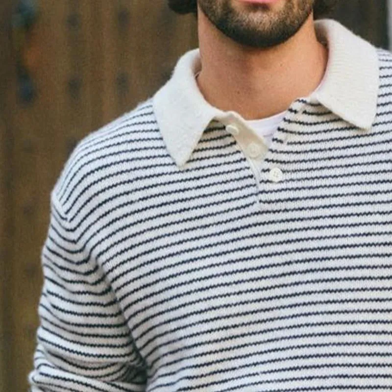 Men's Striped Lapel Three-button Knitted Sweater 71741826U sold by Manly product image thumbnail 3