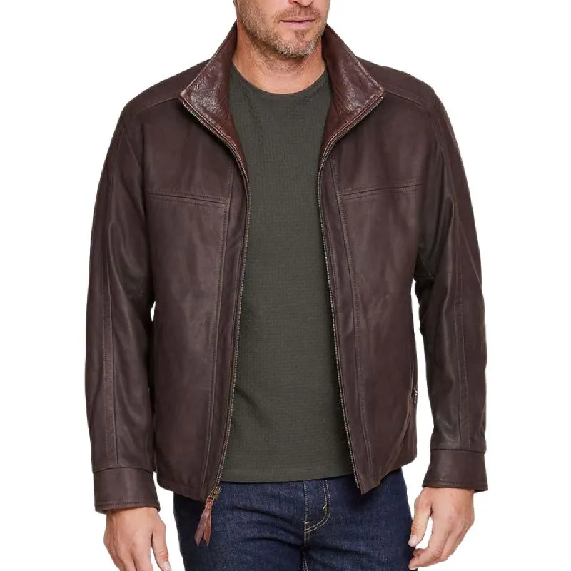 Men's Retro Classic Casual Zipper Stand Collar Leather Jacket 72037007K sold by Manly