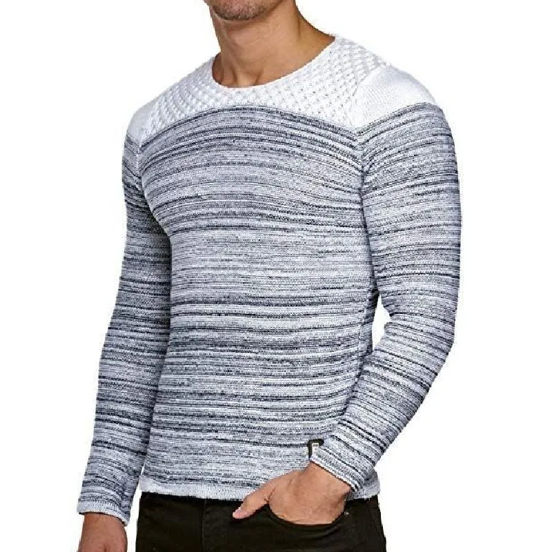 Men's Casual Crew Neck Striped Knitted Sweater 43751787F sold by Manly
