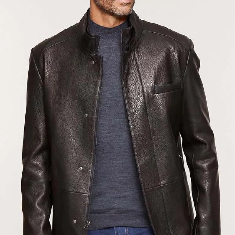 Men's Vintage Classic Stand Collar Leather Jacket 27880952K sold by Manly product image thumbnail 2