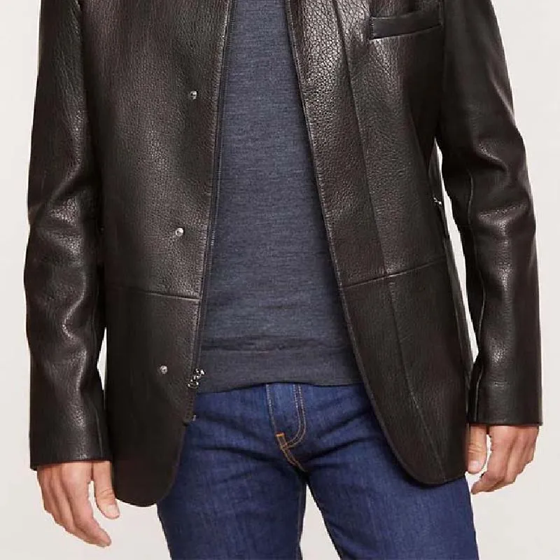 Men's Vintage Classic Stand Collar Leather Jacket 27880952K sold by Manly product image thumbnail 3