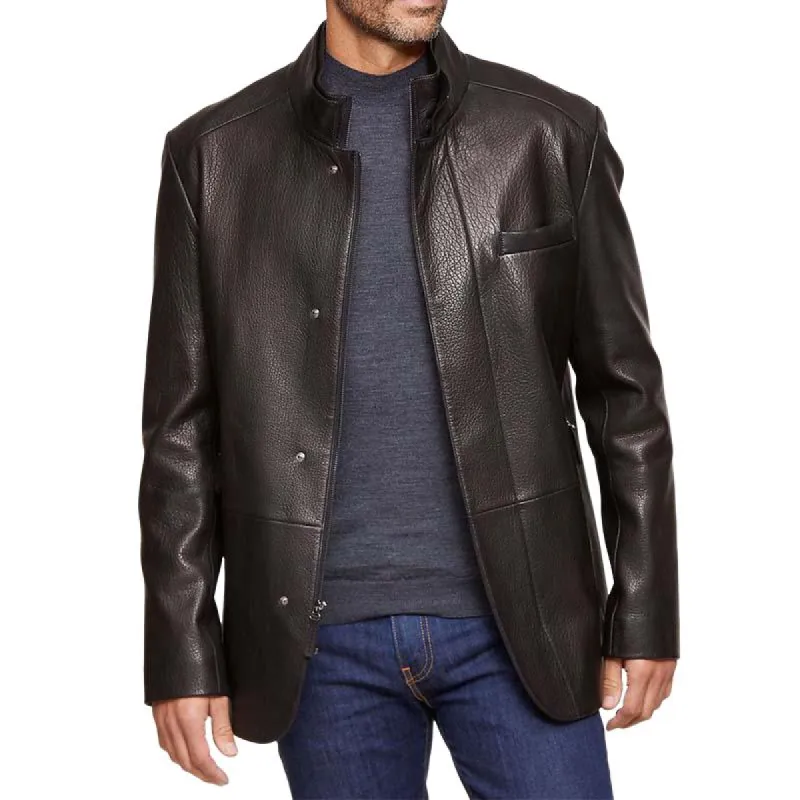 Men's Vintage Classic Stand Collar Leather Jacket 27880952K sold by Manly