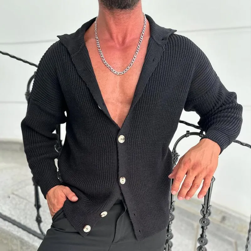 Men's Fashion Solid Color Lapel Single Breasted Knit Cardigan 39746687Z sold by Manly product image thumbnail 2