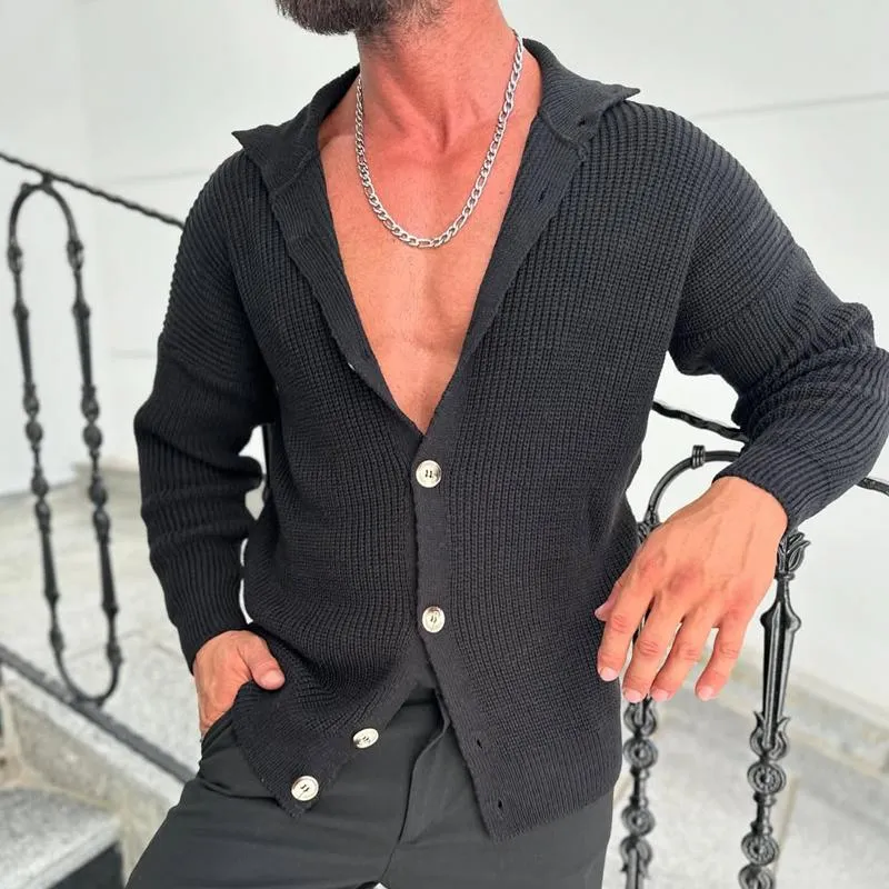 Men's Fashion Solid Color Lapel Single Breasted Knit Cardigan 39746687Z sold by Manly product image thumbnail 3