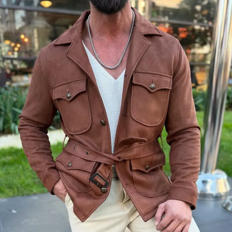 Men's Fashion Suede Lapel Multi-pocket Cargo Jacket 60728122Z sold by Manly product image thumbnail 2