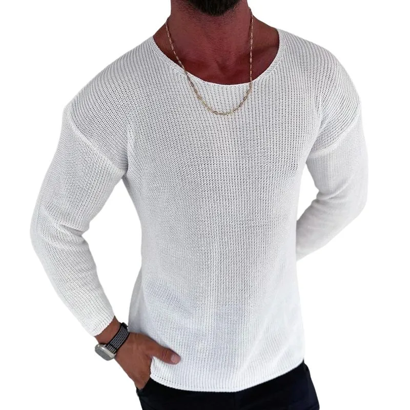Men's Fashion Solid Color Round Neck Long Sleeve Knit Sweater 91759990Z sold by Manly