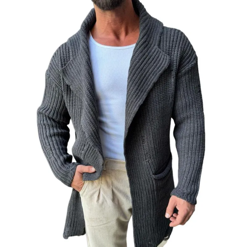 Men's Fashion Solid Color Holes Lapel Long Sleeve Knit Cardigan 36629153Z sold by Manly