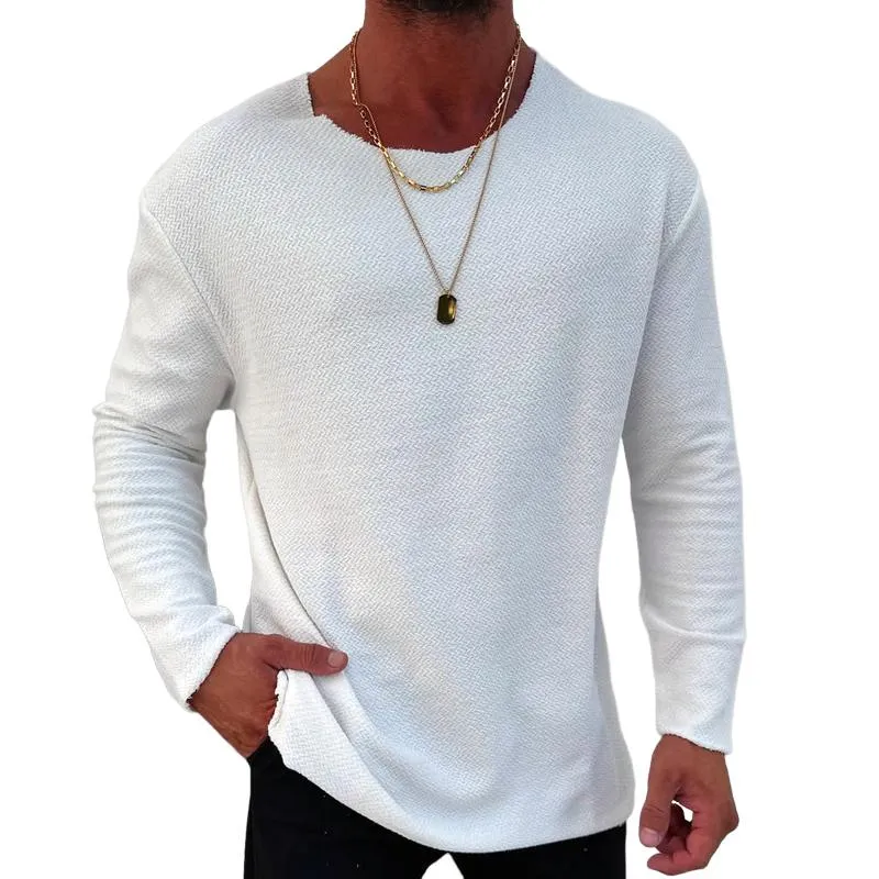 Men's Fashion Solid Color Round Neck Long Sleeve T-shirt 21359438Z sold by Manly