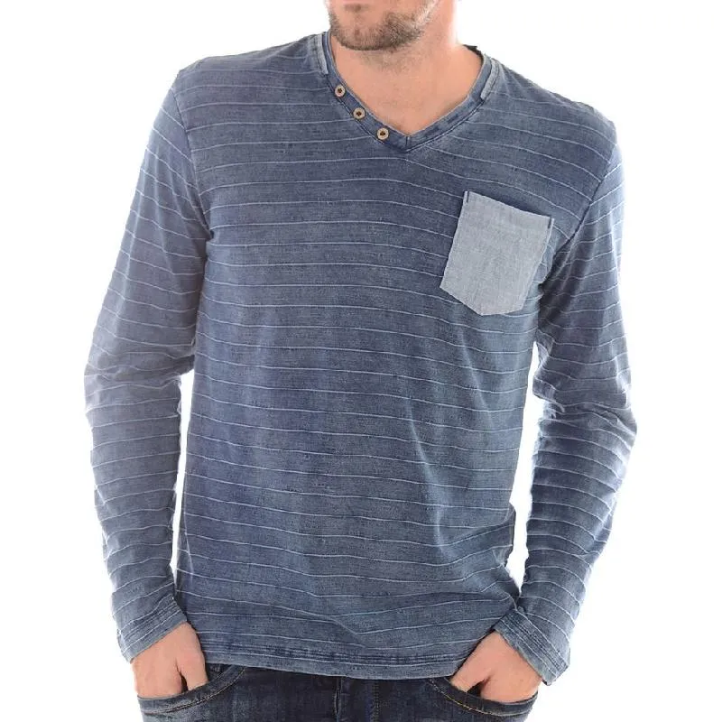 Men's Casual V-neck Digital Stripe Printed Long Sleeve T-shirt 25966568F sold by Manly