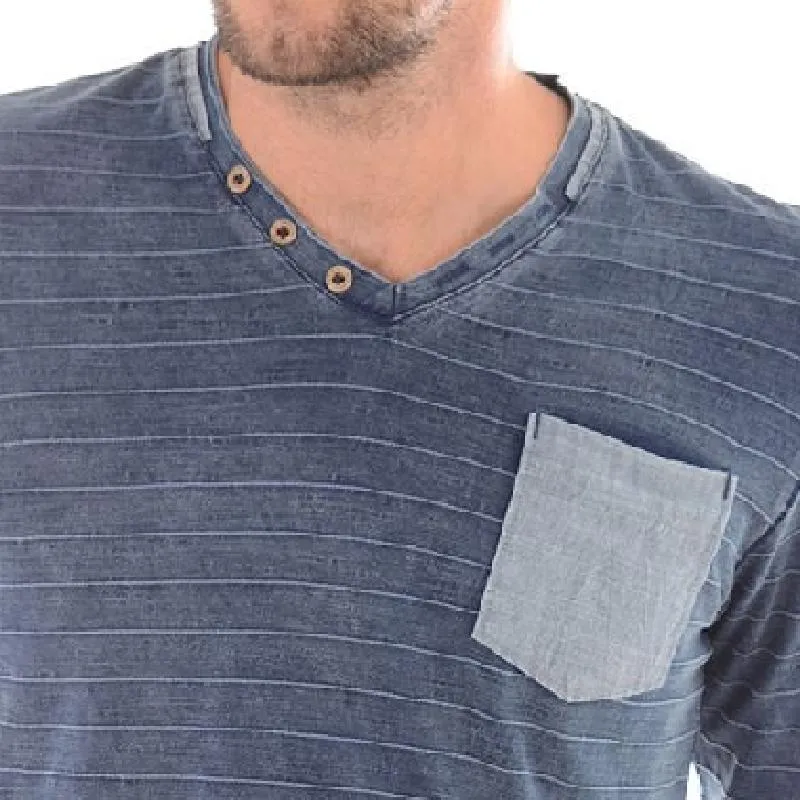 Men's Casual V-neck Digital Stripe Printed Long Sleeve T-shirt 25966568F sold by Manly product image thumbnail 3