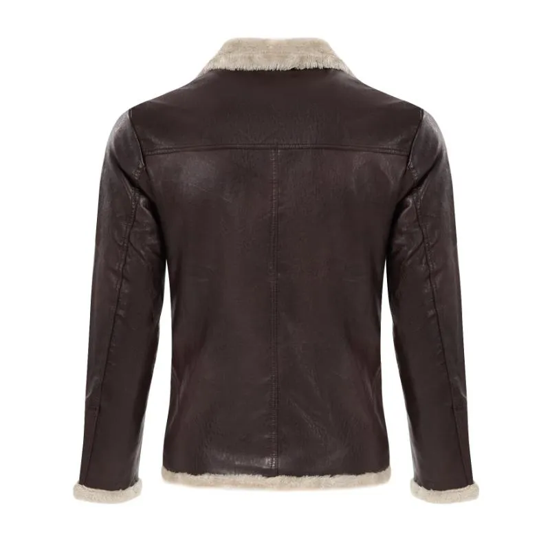 Men's Vintage Thick Warm Fur Lapel Zipper Slim Fit Leather Jacket 68759096M sold by Manly product image thumbnail 3