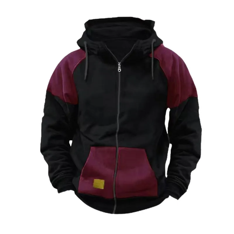 Men's Casual Colorblock Hooded Zipper Loose Sports Jacket 82930816M sold by Manly