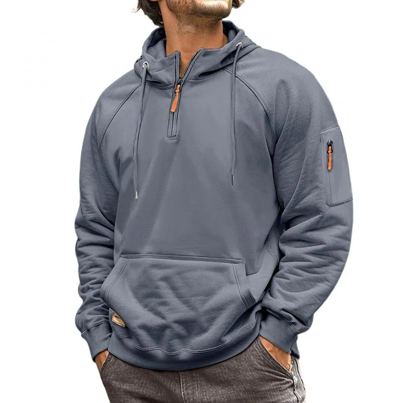Men's Casual Half-Zip Multi-Pocket Hooded Sweatshirt 73248106Y sold by Manly