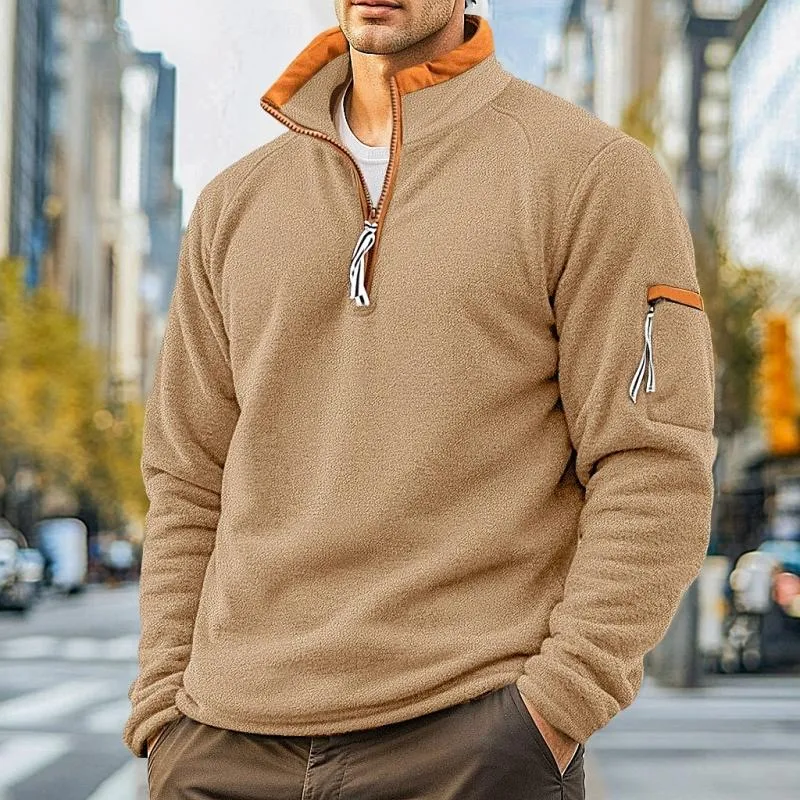 Men's Casual Solid Color Polar Fleece Half-Zip Stand Collar Long-Sleeved Sweatshirt 12323732Y sold by Manly product image thumbnail 3