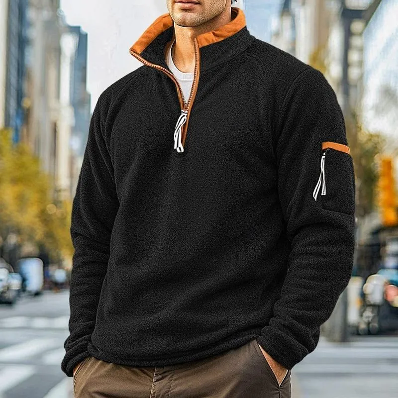 Men's Casual Solid Color Polar Fleece Half-Zip Stand Collar Long-Sleeved Sweatshirt 12323732Y sold by Manly product image thumbnail 2