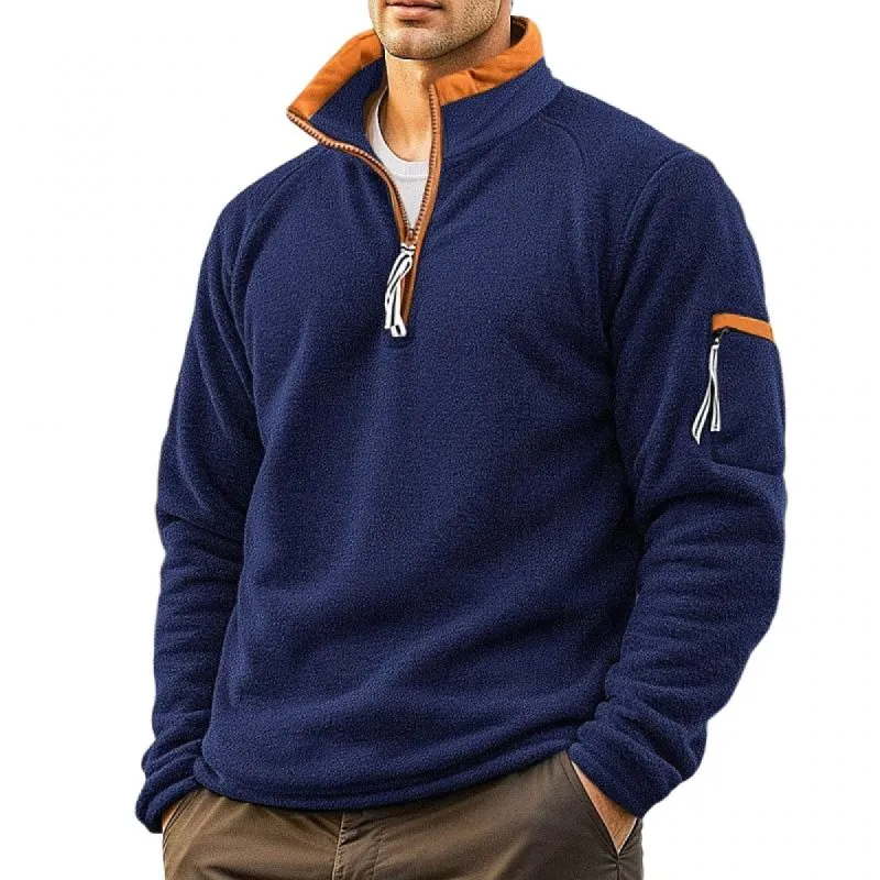 Men's Casual Solid Color Polar Fleece Half-Zip Stand Collar Long-Sleeved Sweatshirt 12323732Y sold by Manly