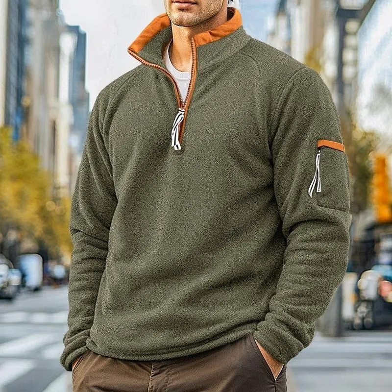 Men's Casual Solid Color Polar Fleece Half-Zip Stand Collar Long-Sleeved Sweatshirt 12323732Y sold by Manly product image thumbnail 4