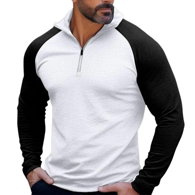 Men's Casual Half-Zip High-Neck Color Matching Raglan Sleeves T-Shirt 29522527Y sold by Manly