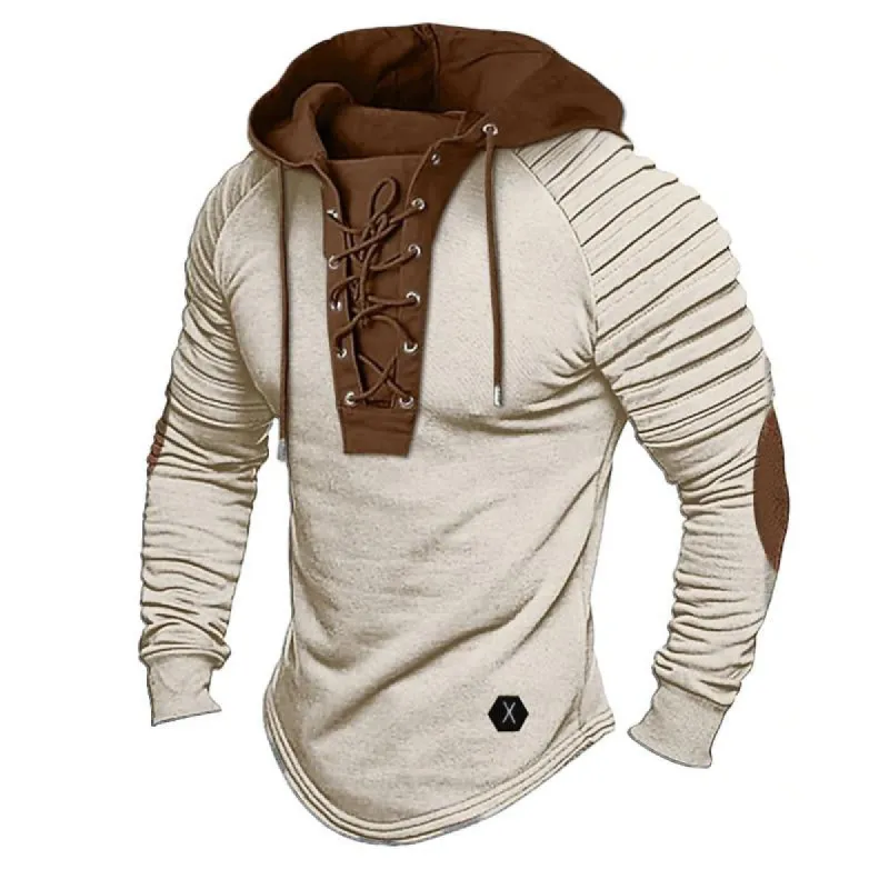 Men's Casual Solid Color Lace-Up Hooded Sweatshirt 40191778Y sold by Manly