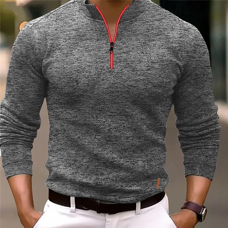 Men's Casual Mixed Color Zipper Stand Collar Long Sleeve Polo Shirt 58467058Y sold by Manly product image thumbnail 3