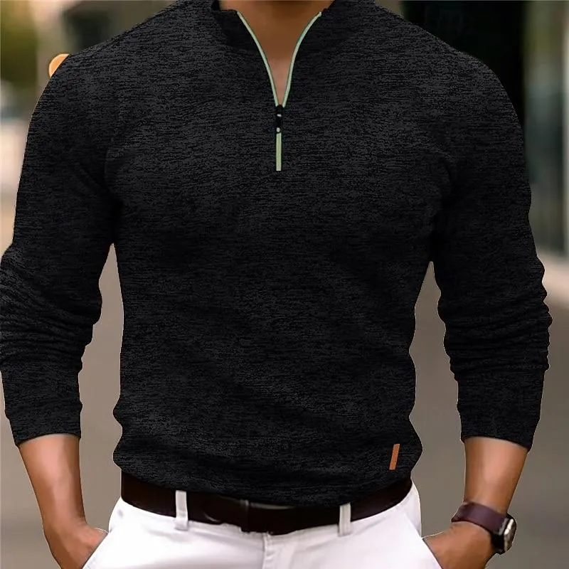 Men's Casual Mixed Color Zipper Stand Collar Long Sleeve Polo Shirt 58467058Y sold by Manly product image thumbnail 2