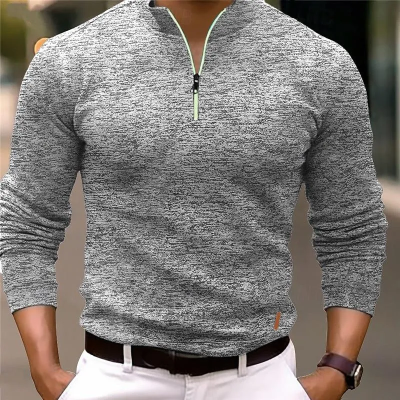 Men's Casual Mixed Color Zipper Stand Collar Long Sleeve Polo Shirt 58467058Y sold by Manly product image thumbnail 4
