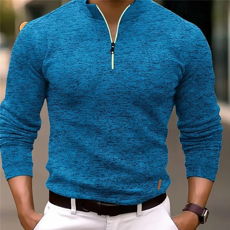 Men's Casual Mixed Color Zipper Stand Collar Long Sleeve Polo Shirt 58467058Y sold by Manly product image thumbnail 5