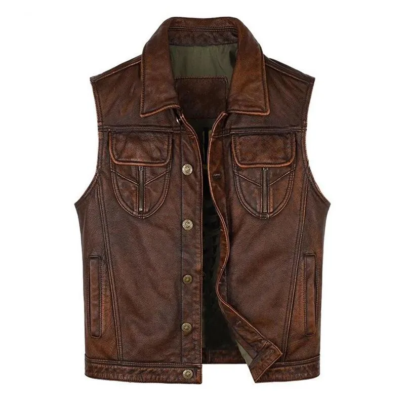 Men's Vintage Distressed Leather Vest 43660088U sold by Manly