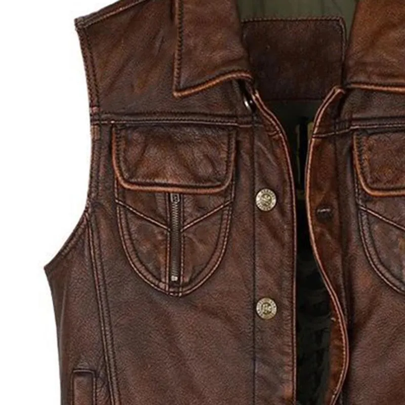 Men's Vintage Distressed Leather Vest 43660088U sold by Manly product image thumbnail 2