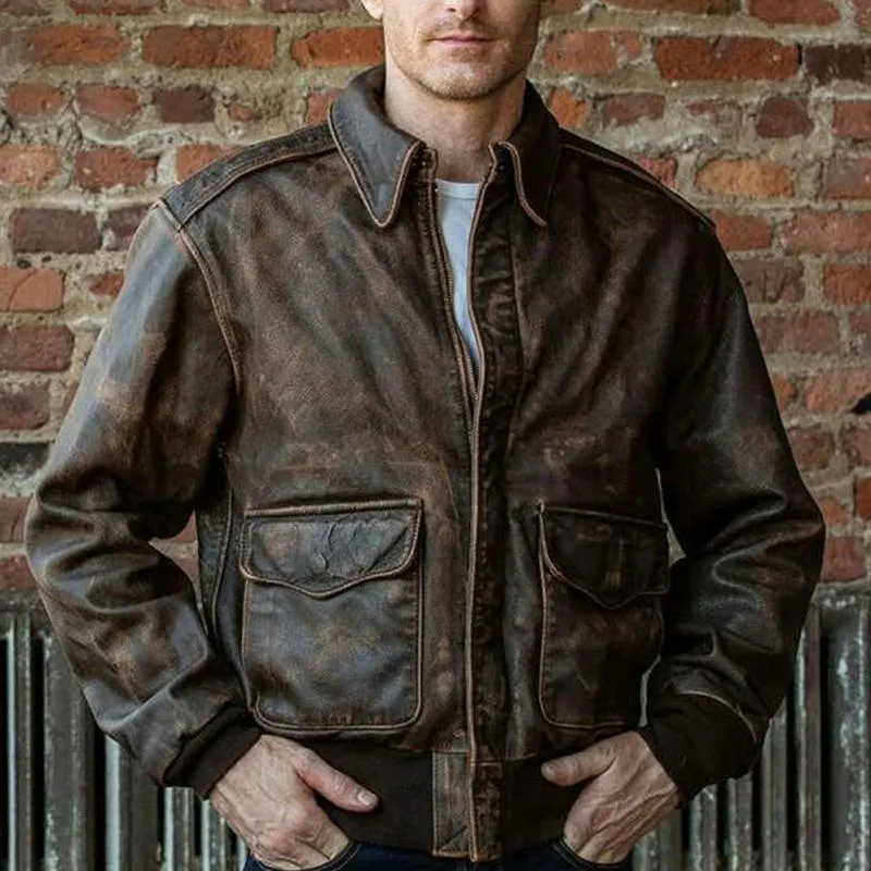 Men's Vintage Distressed Zipper Leather Jacket 22971662U sold by Manly product image thumbnail 2