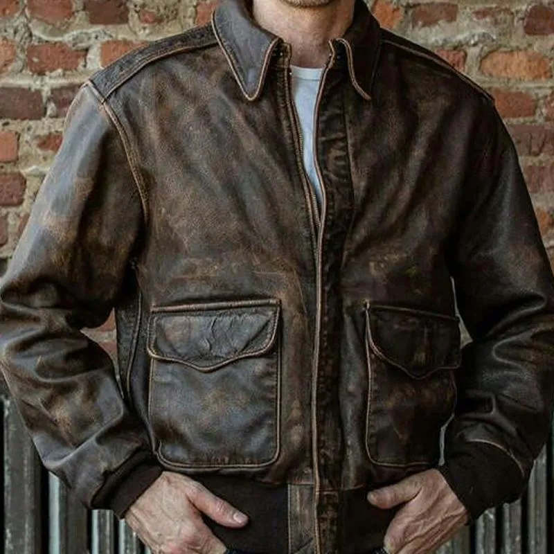 Men's Vintage Distressed Zipper Leather Jacket 22971662U sold by Manly product image thumbnail 3