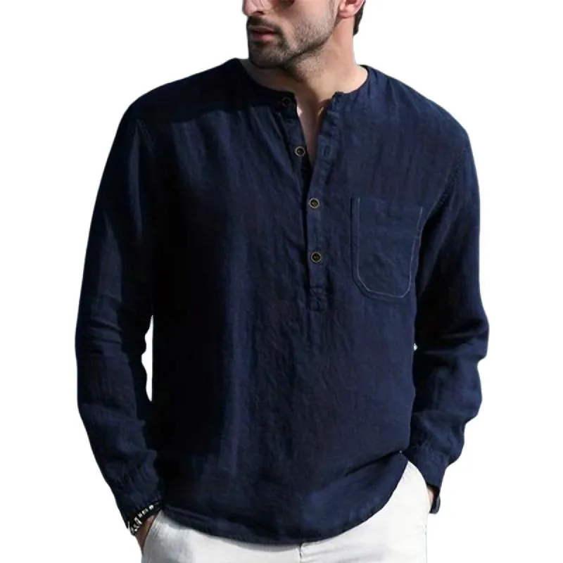 Men's Dark Blue Round Neck Long Sleeve T-shirt 94435945U sold by Manly