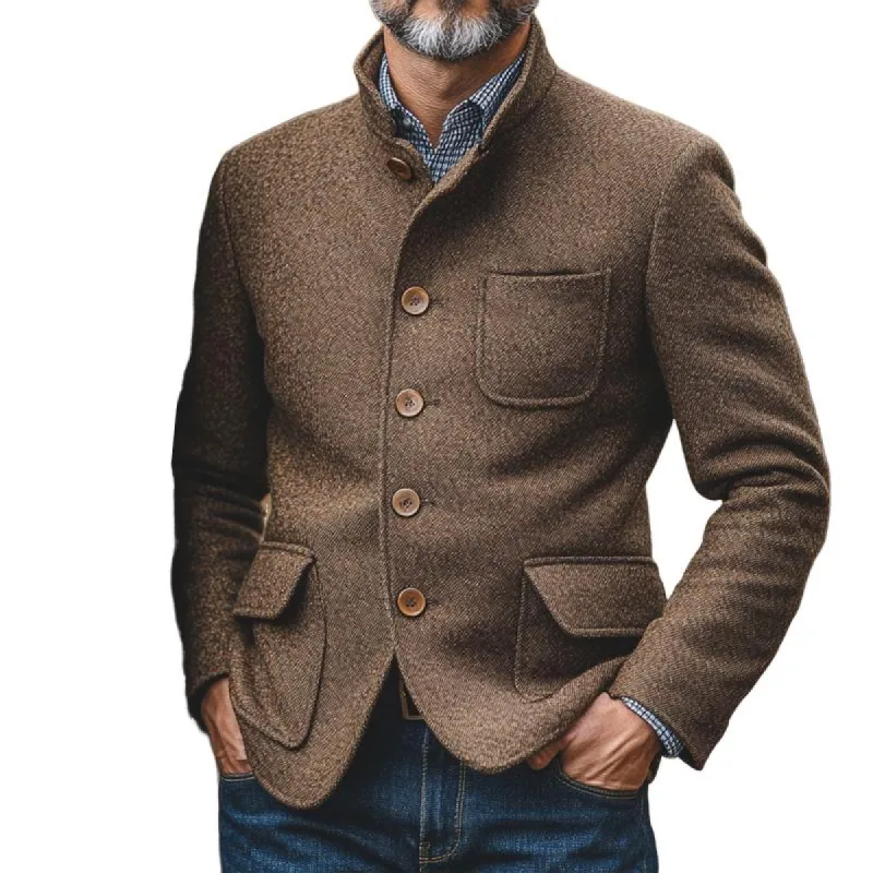 Men's Vintage Stand Collar Single Breasted Jacket 93990303U sold by Manly