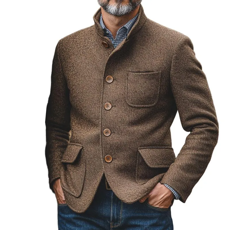 Men's Vintage Stand Collar Single Breasted Jacket 93990303U sold by Manly