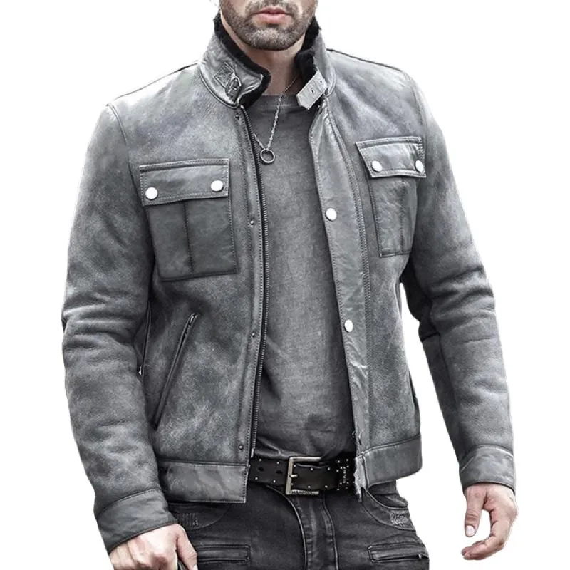 Men's PU Leather Fleece Lined Zip Jacket 31674584U sold by Manly