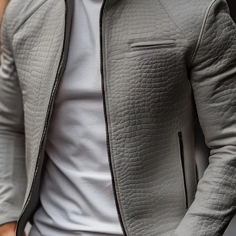 Men's Vintage Stone Leather Stand Collar Slim Jacket 16180155M sold by Manly product image thumbnail 3