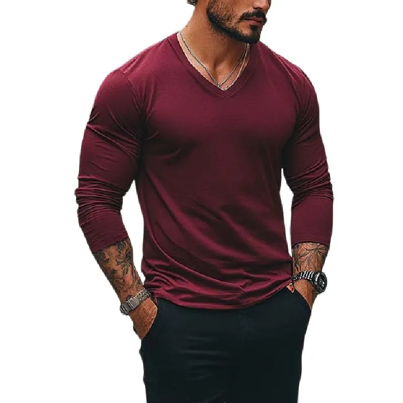 Men's Classic Basic Slim Fit V-neck Long Sleeve T-shirt 25694380K sold by Manly