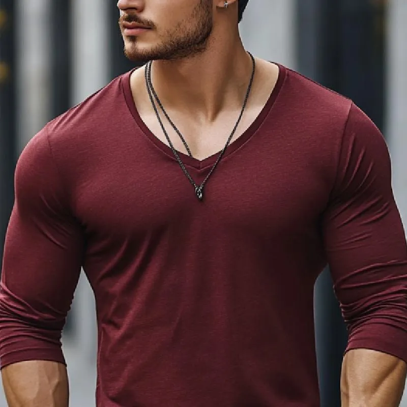 Men's Classic Basic Slim Fit V-neck Long Sleeve T-shirt 25694380K sold by Manly product image thumbnail 3
