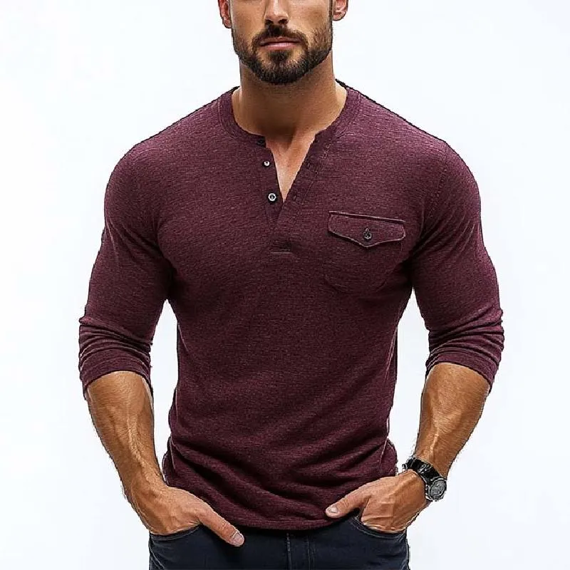 Men's Classic Casual Slim Pocket V-Neck Button Long Sleeve T-Shirt 10131221K sold by Manly product image thumbnail 2