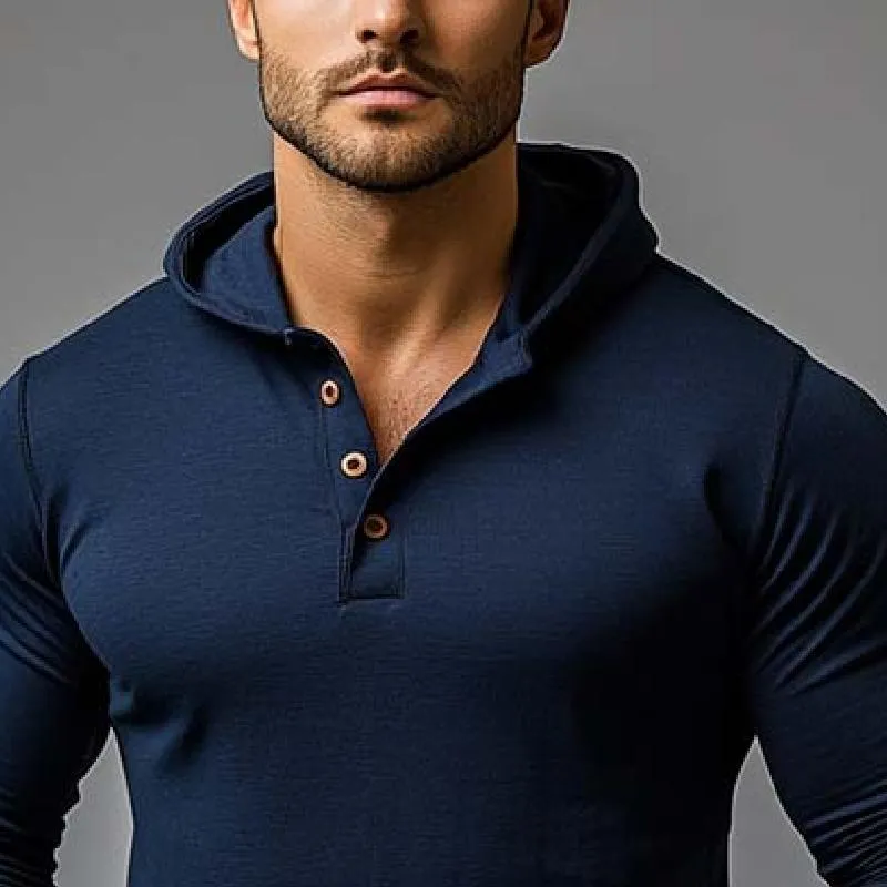 Men's Classic Casual Slim Fit V-Neck Hooded Long Sleeve T-Shirt 84561535K sold by Manly product image thumbnail 3